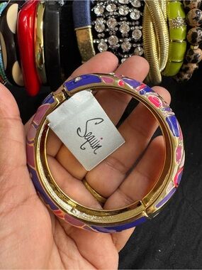 Gold-Tone Purple & Pink Enamel Bangle Bracelet